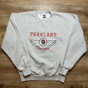 Vintage Russell Sweatshirt Men Large Gray Fleece Lined Trojans Logo Y2K USA Made